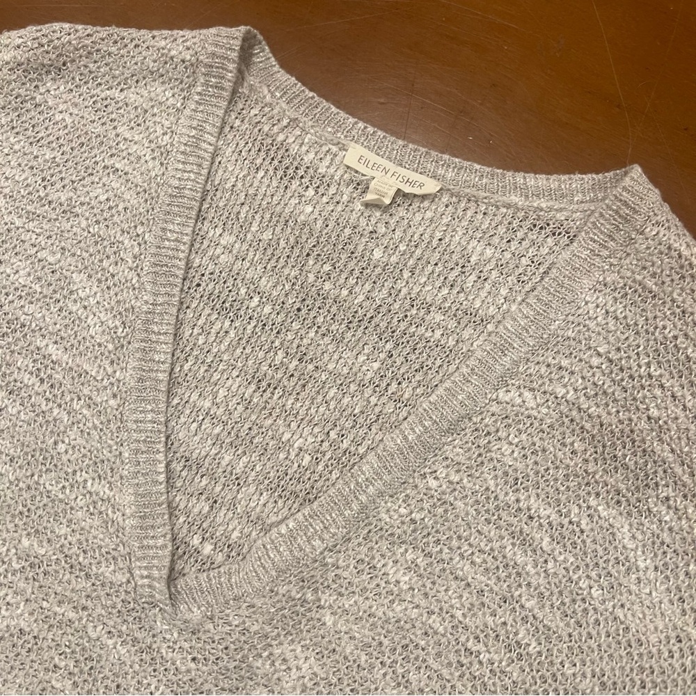 Eileen Fisher Women’s Open Knit Italian Yarn Sweater Tunic Small Gray Linen